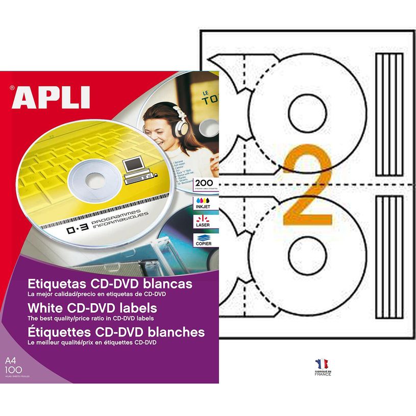 3270241198836-Apli Agipa - 200 Étiquettes adhésives CD/DVD blanches- Ø 114 mm - réf 119883-P_79419974_2-0