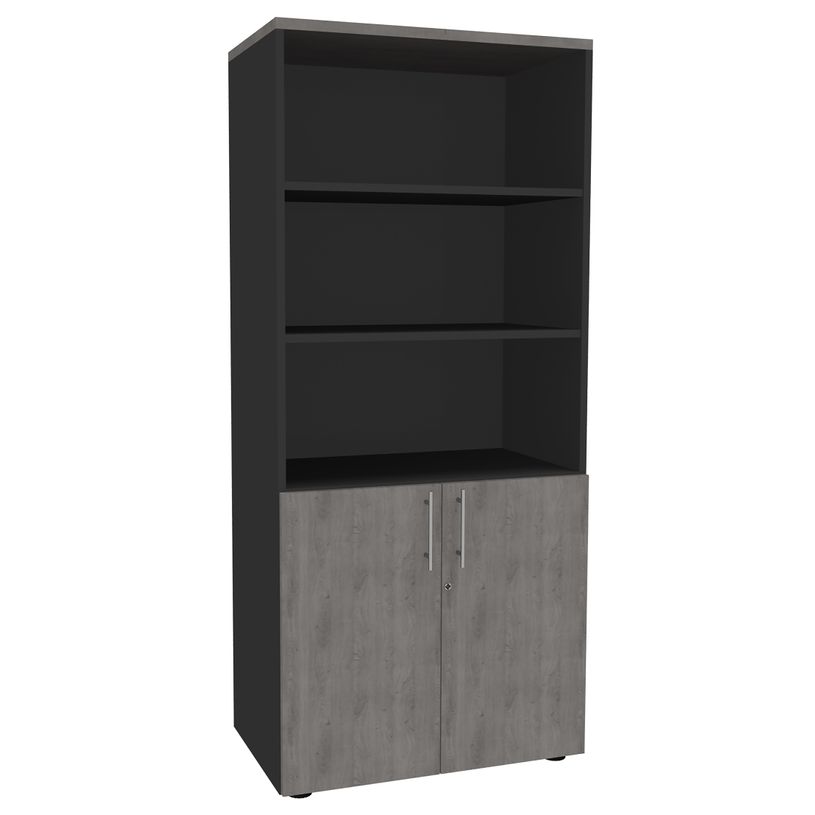 3253310161771-Bibliothèque IDRA/DUAL  avec 2 portes basses - L80 x H180 x P47 - Corps anthracite - Portes et-P_79432191_1-0