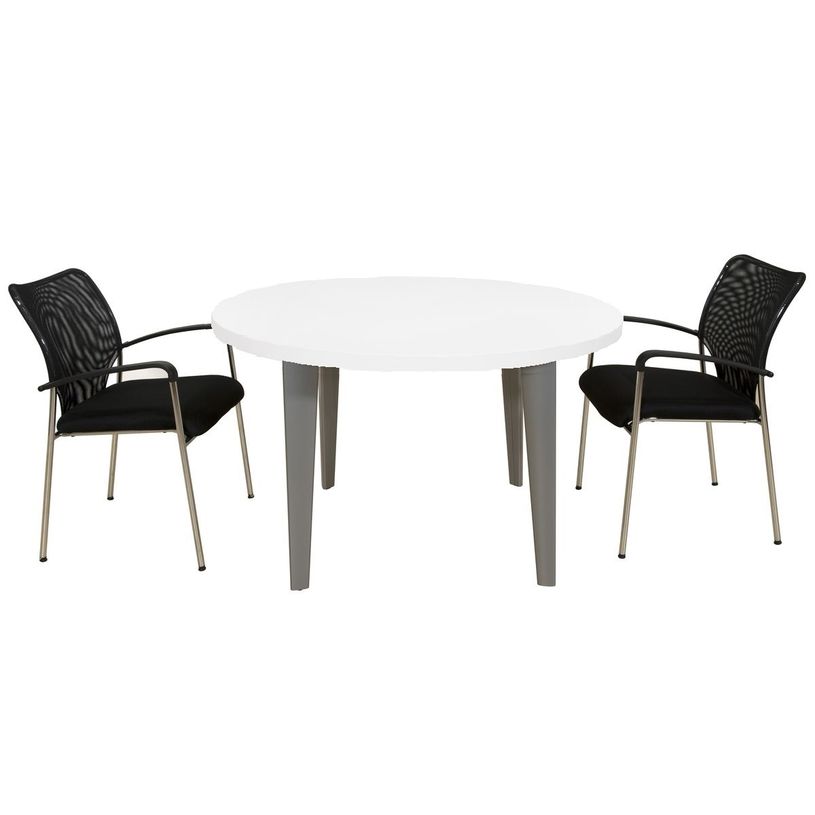 2012349456644-Table de réunion ronde EVIDENCE - 120 cm - Pieds blancs - Plateau blanc-P_79441413_1-0