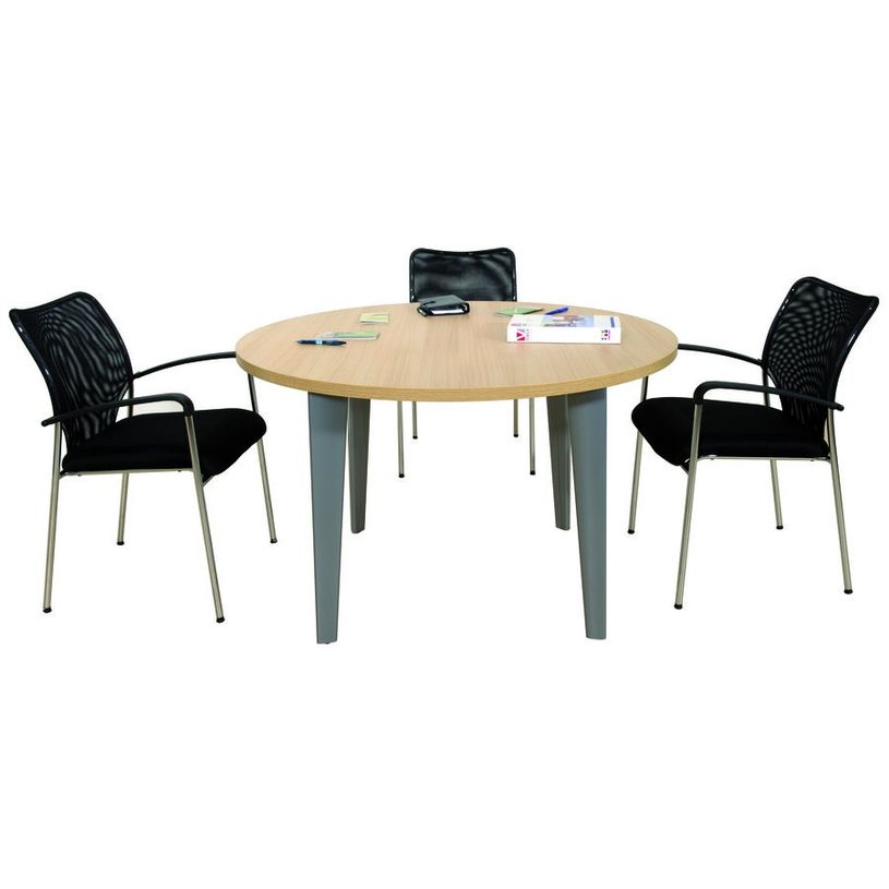 2012349456804-Table de réunion ronde EVIDENCE - 120 cm - Pieds aluminium - Plateau imitation érable-P_79441421_1-0