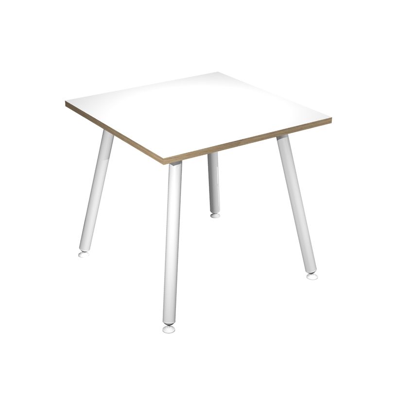 2012349510377-Table haute - 80 x 80 x 105 cm - Pieds métal blancs - Blanc chants chêne-P_79441659_1-0