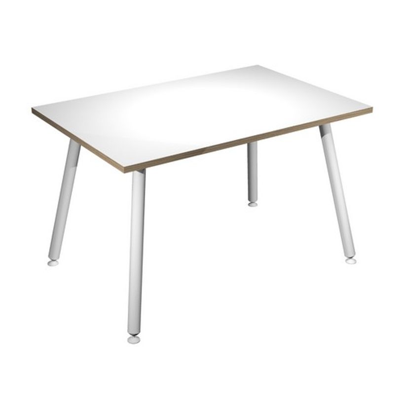 2012349510391-Table haute - 120 x 80 x 105 cm - Pieds métal blancs - Blanc chants chêne-P_79441660_1-0