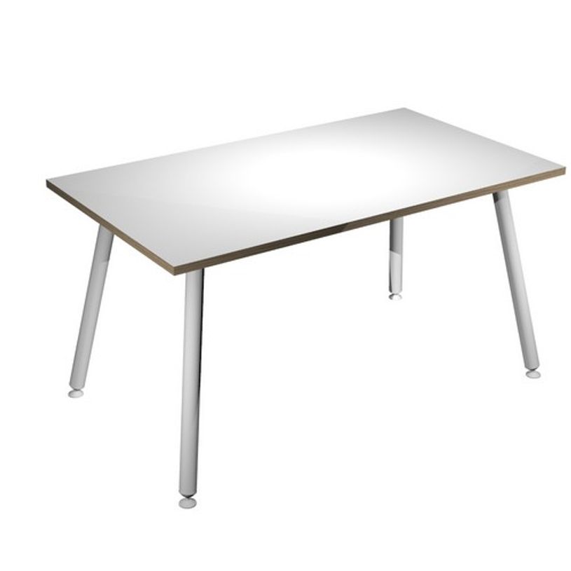 2012349510414-Table haute - 140 x 80 x 105 cm - Pieds métal blancs - Blanc chants chêne-P_79441661_1-0