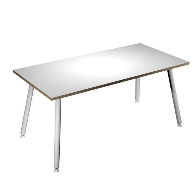 2012349510438-Table haute - 160 x 80 x 105 cm - Pieds métal blancs - Blanc chants chêne-P_79441662_1-0