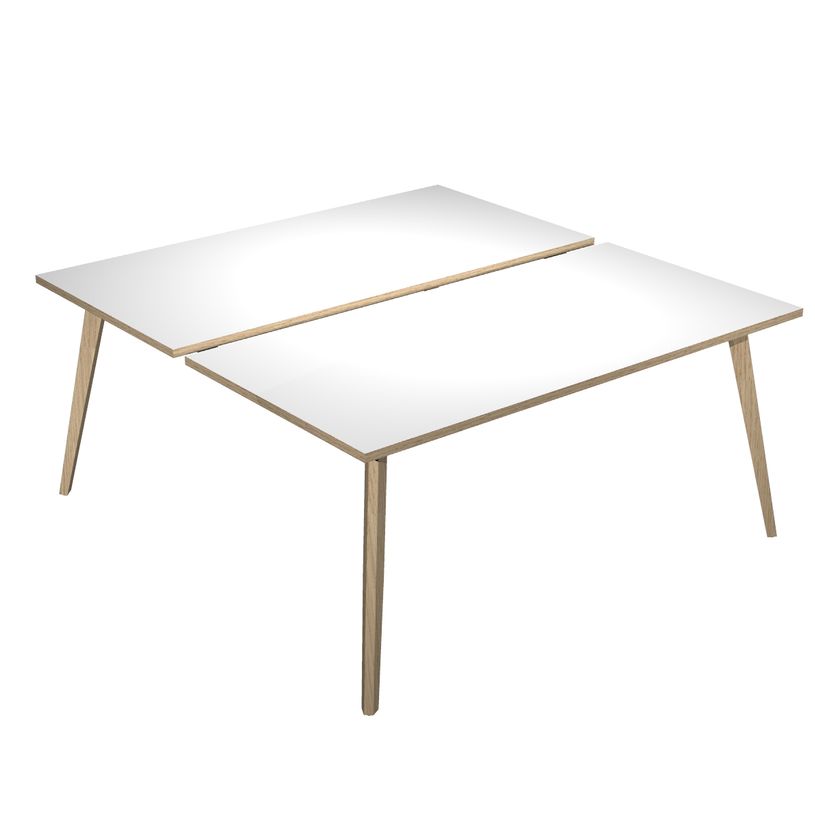 2012349512593-Bureau Bench LEONARDO - L140 x H74 x P168 - Pieds bois - Blanc chants chêne-P_79441770_1-0
