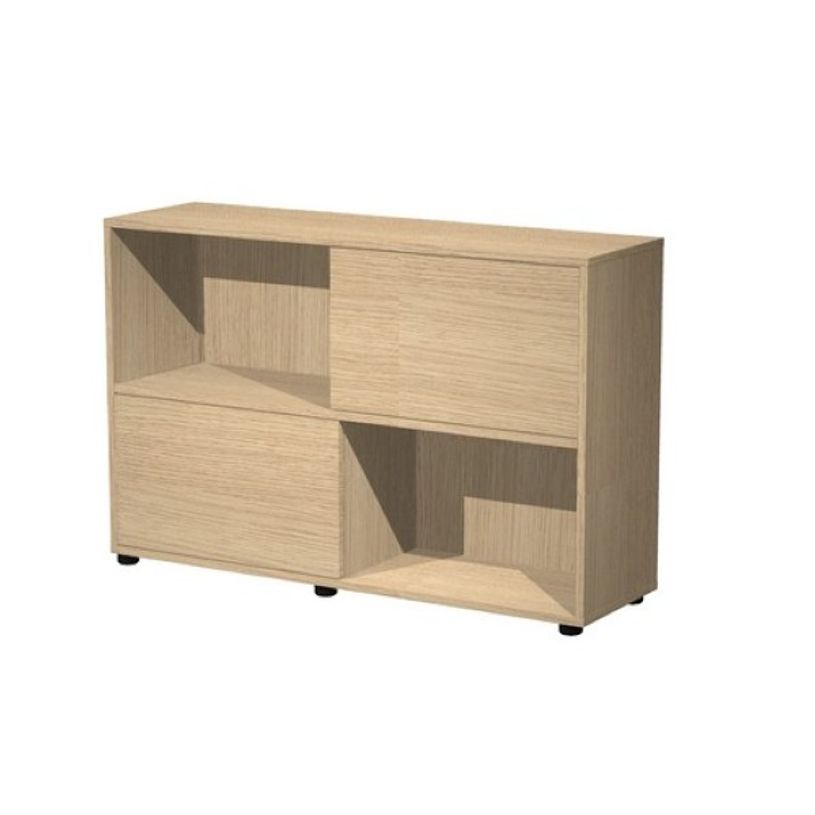 2012349515082-Bibliothèque basse TETRIS - L120 x H79 x P35 - Corps et portes chêne-P_79441894_1-0