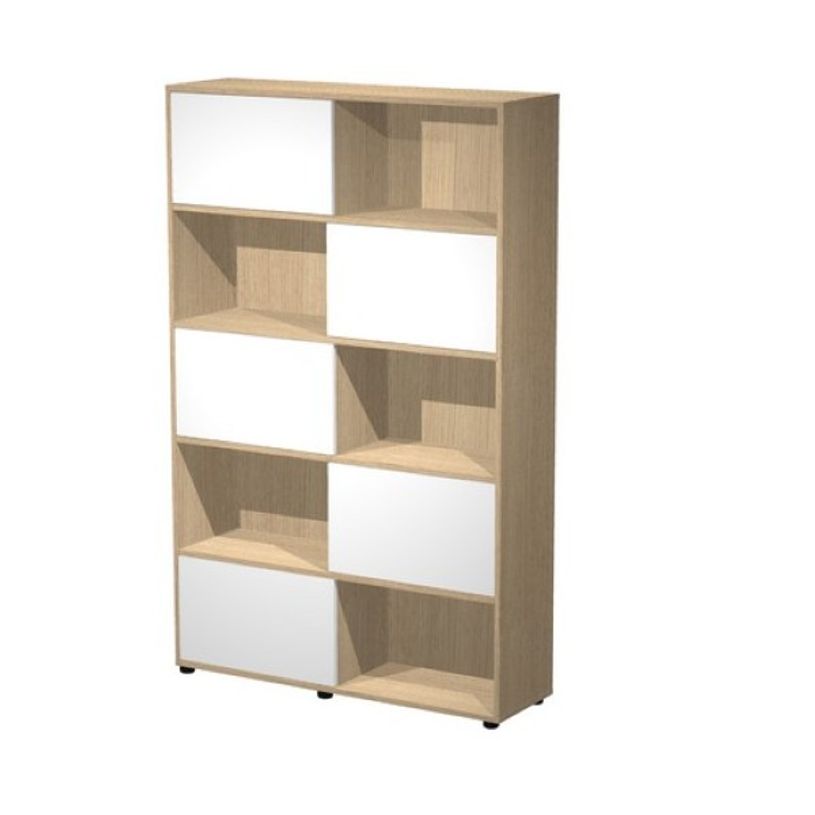 2012349515181-Bibliothèque haute TETRIS  - L120 x H190,6 x P35 - Corps chêne - Portes blanches-P_79441899_1-0